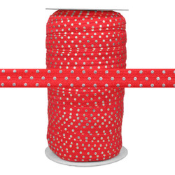 Silver Dots on Red 5/8" Fold Over Elastic 100yd