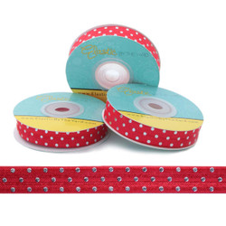 Silver Metallic Dots on Red 5/8" Fold Over Elastic