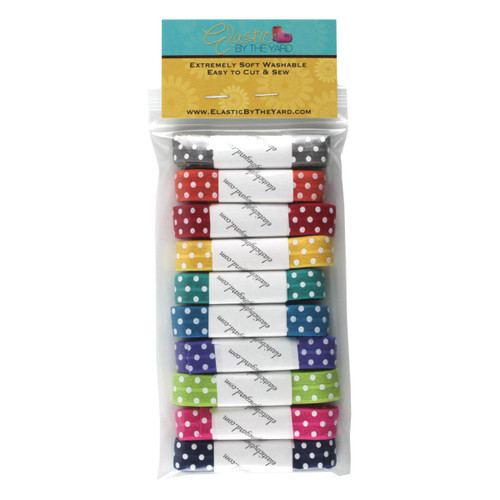 Colors with White Dot Fold Over Elastic FOE - 10 Yard Pack