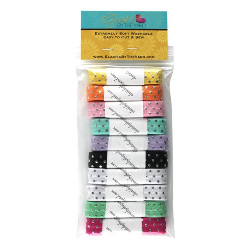 Colorful Elastic with Silver Polka Dots - Sample Pack - Fold Over Elastic FOE - 10 Yard Pack