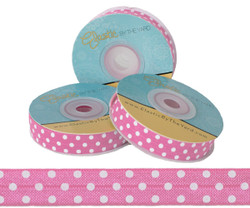 Hot Pink with White Polka Dots Fold Over Elastic