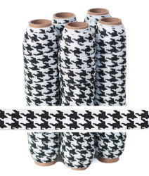 Black on White Houndstooth Printed Fold Over Elastic