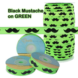 Green with Mustache Fold Over Elastic - Wholesale FOE - Elastic By The Yard TM