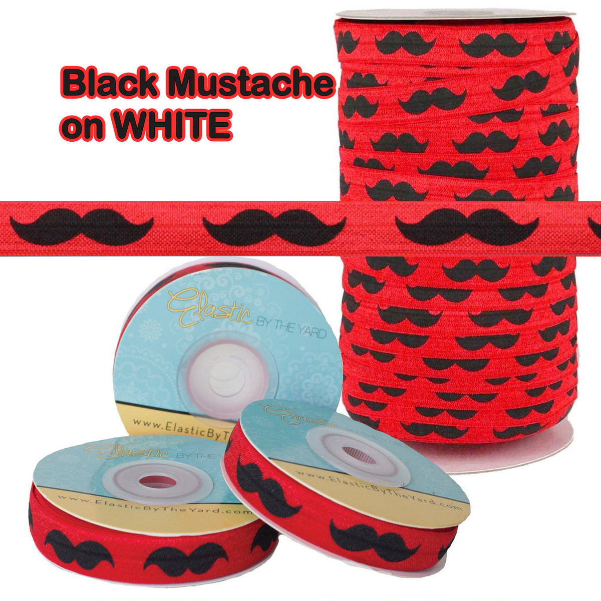 Black Pink Soft Printed Elastics Mustache Print Fold Over Elastic DIY Hair Tie Making Mens Prints Flat Sewing Supplies 58 inch FOE