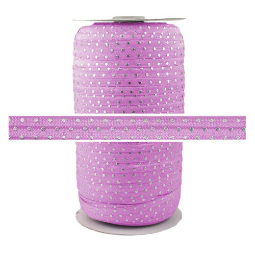 Lilac with Silver Metallic Dots Fold Over Elastic