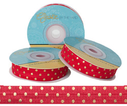 Red with Gold Metallic Dots Fold Over Elastic