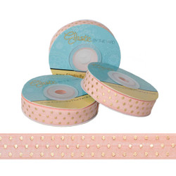 Peach with Gold Metallic Dots Fold Over Elastic