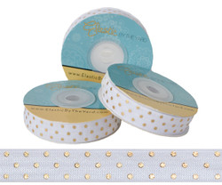 White with Gold Metallic Dots Fold Over Elastic