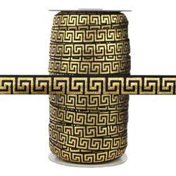 Black with Gold Metallic Maze 5/8" Fold Over Elastic 100yd