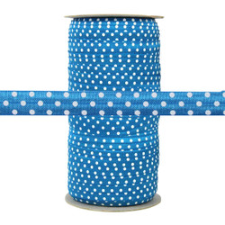 Blue with White Polka Dots 5/8" Fold Over Elastic 100yd 