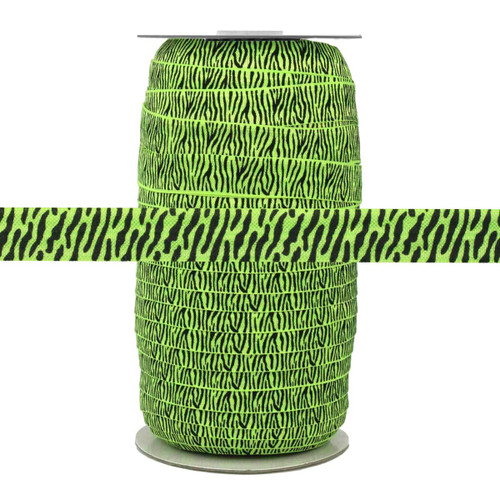 Neon Green Zebra Print Fold Over Elastic 100yd