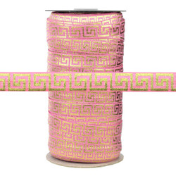 Pink with Gold Metallic Maze Fold Over Elastic 100yd