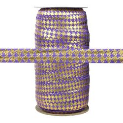 Purple with Gold Metallic Houndstooth Fold Over Elastic 100yd
