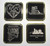 4 piece set of Pittsburgh themed brass framed coasters. 

Laserable Leatherette offers the look and feel of genuine leather and allows colored engraving without use of paints or dyes.

This richly textured, synthetic material is water resistant, easy to clean and durable enough for the rigors of daily use. The color theme is black with a metallic look gold finish.

Our Pittsburgh sketches are unique to Signature Art Ware and are copyright of Karen Groll of McMurray PA.