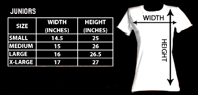 Sizing chart for James Dean Girls T-Shirt - Life & Deatht