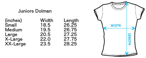 Sizing chart for AC/DC Highway to Hell Circle Juniors Dolman Top AMC-ACDC510_314