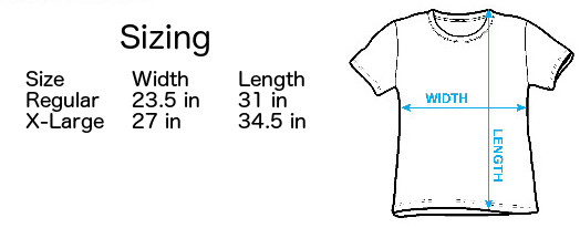 Size Chart for Cheerleader Womens Cover Up T-Shirt