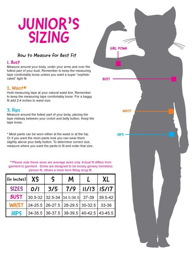 Sizing chart for David & Goliath Girls T-Shirt - Rock is Dead