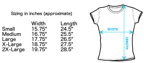 Sizing chart for The Police Synchronicity Girls dolman T-Shirt IMP-POLDOL01