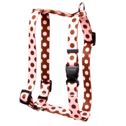 Pink and Brown Polka Dot Roman Style "H" Dog Harness Pink and Brown Polka Dot Roman Style "H" Dog Harness