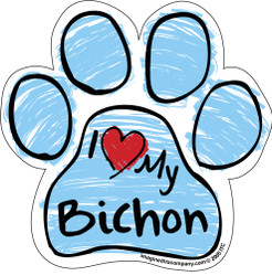 I Love My Bichon BLUE Scribble Paw Magnet I Love My Bichon BLUE Scribble Paw Magnet