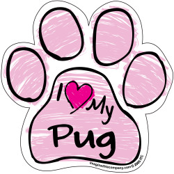 I Love My Pug PINK Scribble Paw Magnet I Love My Pug PINK Scribble Paw Magnet