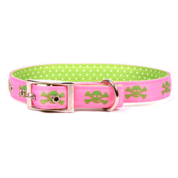 Pink and Green Skulls Uptown Dog Collar Pink and Green Skulls Uptown Dog Collar