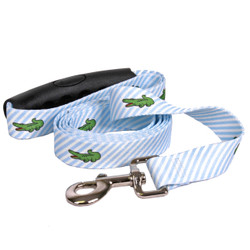Southern Dawg Seersucker Blue with Alligators Premium Dog Leash Southern Dawg Seersucker Blue with Alligators Premium Dog Leash