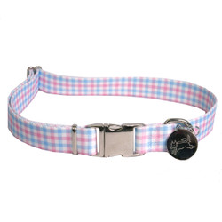 Southern Dawg Gingham Pink and Blue Premium Dog Collar Southern Dawg Gingham Pink and Blue Premium Dog Collar