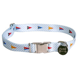 Southern Dawg Seersucker Blue with Multi Flags Premium Dog Collar Southern Dawg Seersucker Blue with Multi Flags Premium Dog Collar