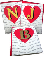 Handmade Valentine's Day card featuring one Letter  on 100% recycled card stock.