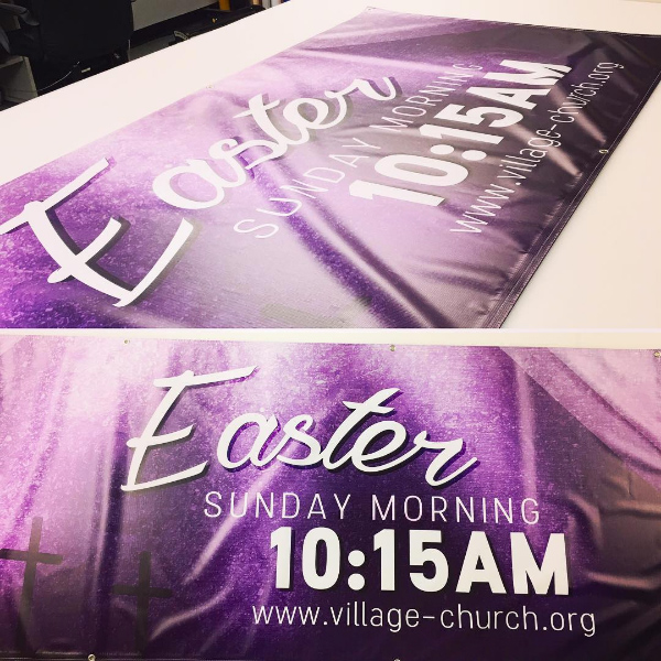 vinyl easter banners on production table