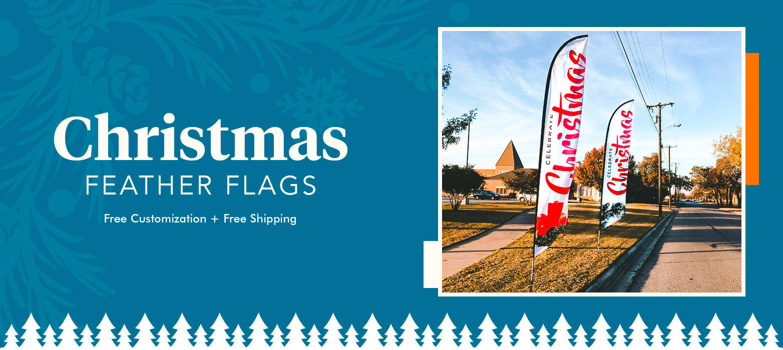 CHRISTMAS TREES FEATHER FLAGS BANNER SIGN SAME DAY SHIP 
