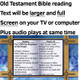 Screen shot of Old Testament Bible reading. On your TV or computer, the text will be a lot larger and full screen. Audio and text play together at the same time - New King James Bible on DVD, Dramatized, Deluxe Edition