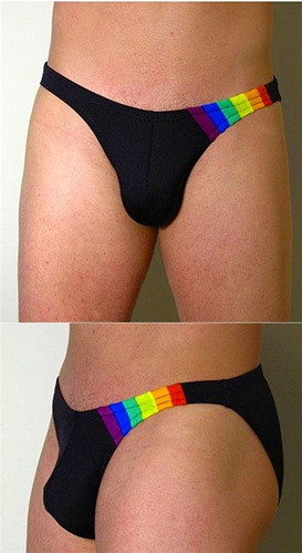 "MENS RAINBOW BAND BIKINI OR THONG" (30 Color Selections) Customize Front Cut, Side Width, and Back Cut