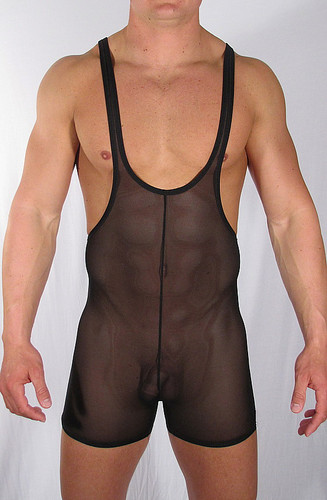 This sheer singlet is a great for lounging or wrestling privately. Definitely shows the buffed body. 
