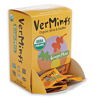 VerMints Organic Gingermints Mints – 100 Trial Packages (2 mints in each pack) in dispensing box
