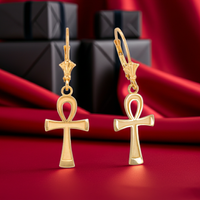 14K Gold Egyptian Ankh Cross Earrings