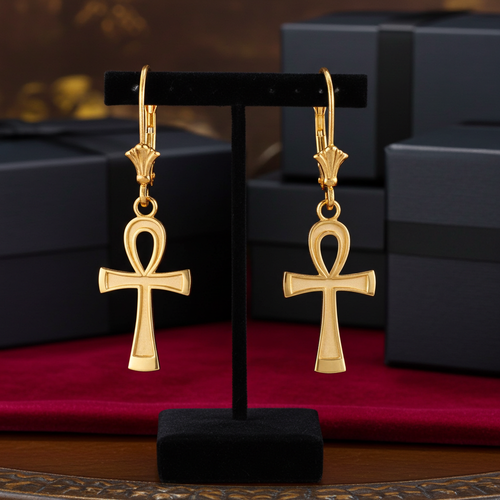 Gold Ankh Earrings