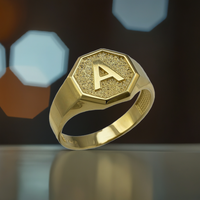 Men's Yellow Gold Letter Initial Octagon Signet Ring