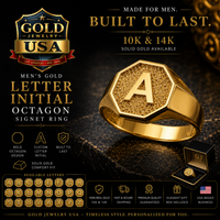 Men's Yellow Gold Letter Initial Octagon Signet Ring