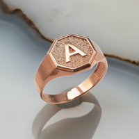 Men's Rose Gold Letter Initial Octagon Signet Ring