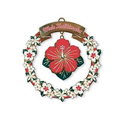 Island Heritage Hawaiian Mele Hibiscus Metal Christmas Ornament