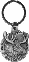 Alaska Pewter Key Chain Moose Icon with State Facts