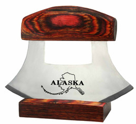 Alaska Ulu Knife Natural Exotic Wood Stand Etched Blade