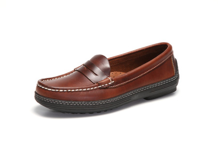 Women's handsewn Penny Driver Loafer in dark brown leather.