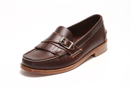 Men's Handsewn Buckle Kilt Loafer, with Natural Leather Outsole, Dark Brown