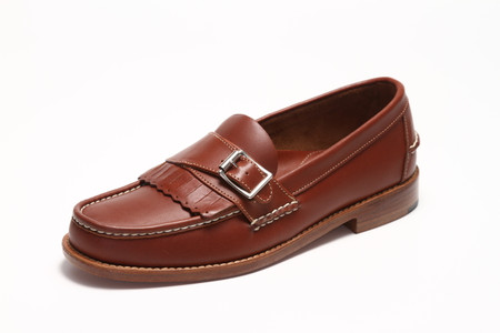 Men's Handsewn Buckle Kilt Loafer,  with Natural Leather Outsole, Brown