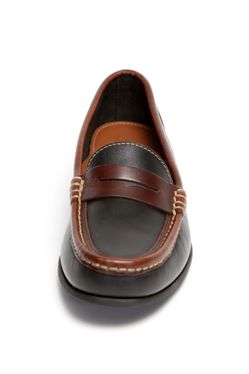 Women's Penny Comfort Loafer (Black-Brown Leather) - Handsewn Company