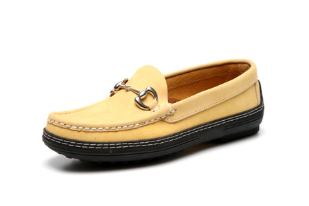 Women's handsewn Bit Driver Loafer in yellow Nubuck leather.